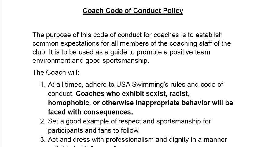 Coach Code of Conduct Policy
