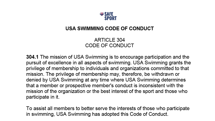 USA Swimming Code of Conduct